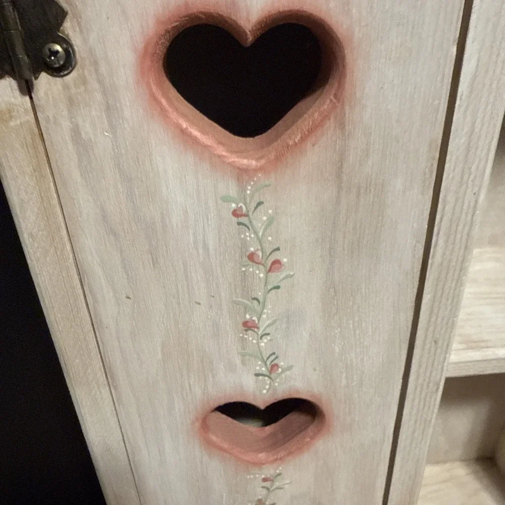 Vintage Pink And White Heart Cutout Wood Storage Hutch  Shelf Cottagecore